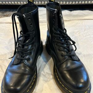 Dr. Martens lace up black leather boots